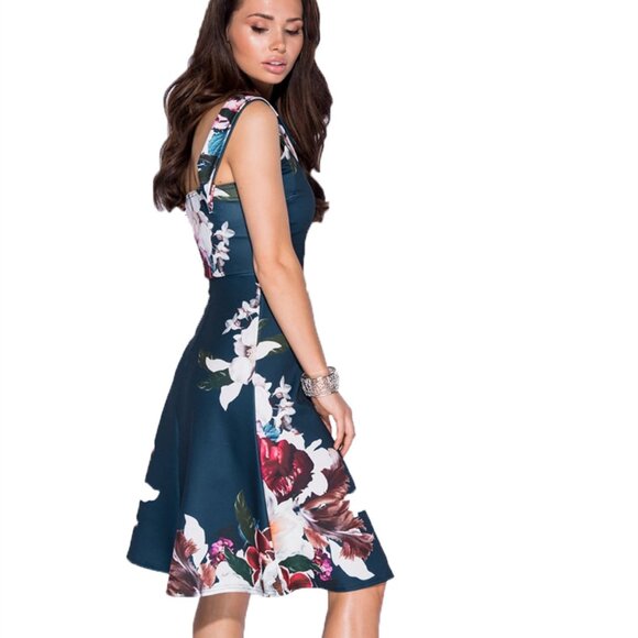 Floral Midi Dress in Teal - Picture 1 of 3